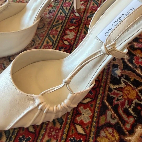 Tony Bianco Cream Pointed Toe Slingback Pumps with Ruched Strap - Picture 3 of 5